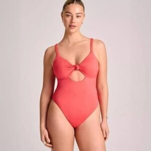 Vitamin A Coral Print Knot Front One Piece Swimsuit Coral Red Size L NWT